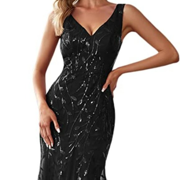 Ever-Pretty Women's Double V-Neck Sleeveless Mermaid Dress Evening Maxi Dress - Picture 1 of 6